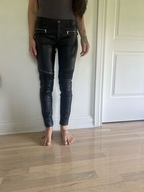 Zara Black Faux Leather Skinny Moto Pants